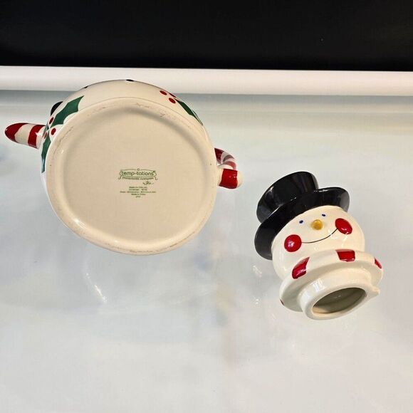 Snowman Teapot With Hat Lid Temptations Presentable Ovenware by Tara 48 oz - Picture 7 of 8